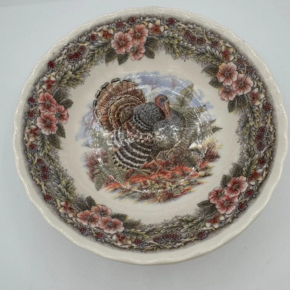 Queens Thanksgiving Turkey Cereal Bowls Set of 2 Myott Factory Archive 6.25in